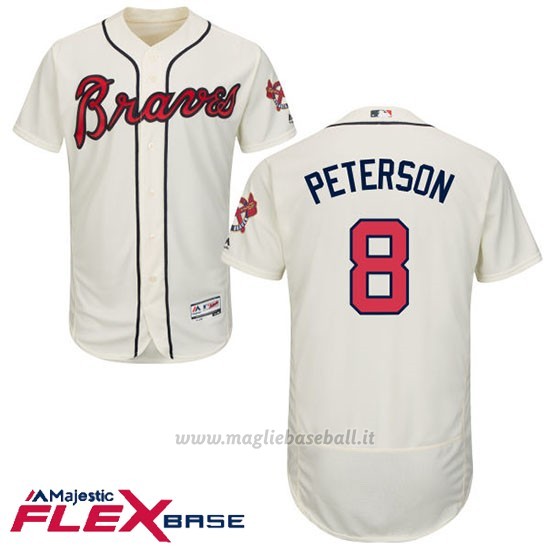 Maglia Baseball Uomo Atlanta Braves 8 Jace Peterson Crema Autentico Collezione Flex Base